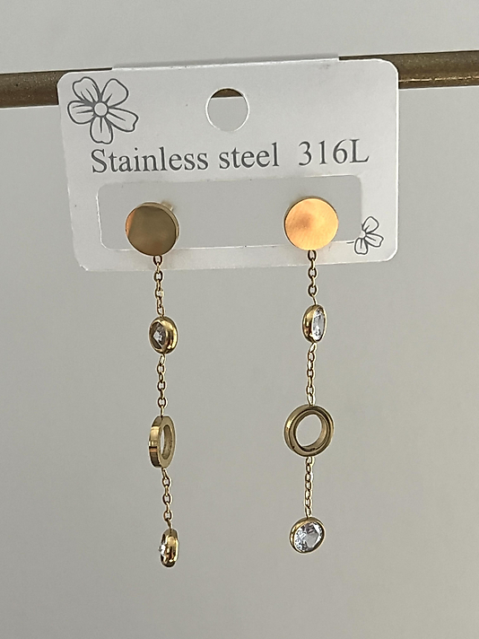 Çelik Taş Detaylı Sallantılı Küpe