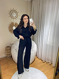 HAM KETEN BELİ LASTİKLİ BOL PAÇA PANTOLON SİYAH