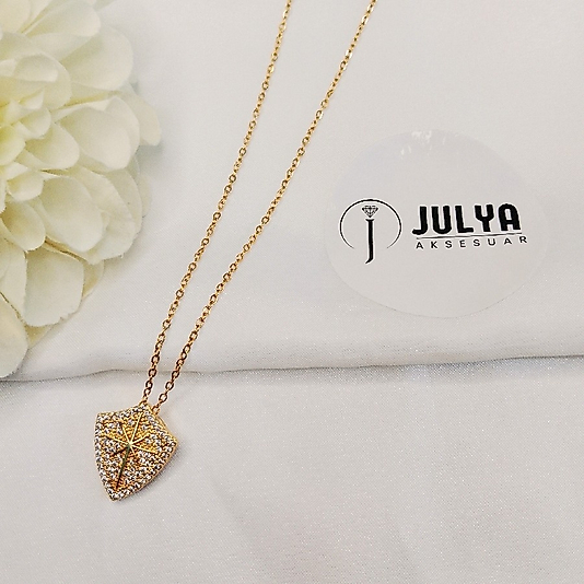 ÇELİK GOLD RENK TAŞLI 45+5 CM KARARMAZ PASLANMAZ KOLYE