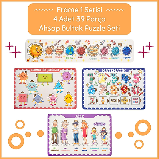Hopiers Montessori Frame 1 Bultak Ahşap Puzzle Seti / Eğitici ve Zeka Geliştirici Oyuncak