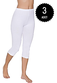 Gümüş 3104 Kadın Likralı Düz Diz Altı Tayt Beyaz 3 lü Paket