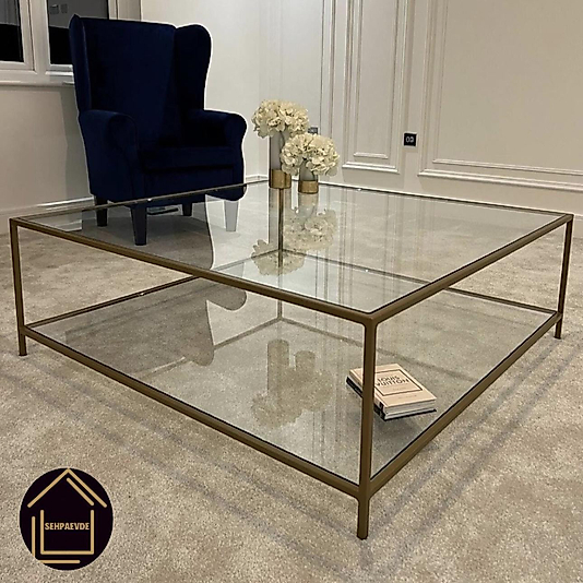 MAT GOLD BLOK ORTA SEHPA ŞEFAF CAM
