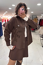 Kahverengi İşlemeli Gömlek Ceket