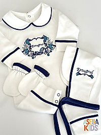 Asellakids 10'lu Yenidoğan Set - Bebeğinizin İsmi ve Çelenk Nakışlı
