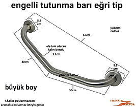 ENGELLİ TUTUNMA BARI 67CM BÜYÜK BOY EĞRİ TİP BARI BANYO TUTAMAK YAŞLI KÜVET TUTAMAK AÇILI