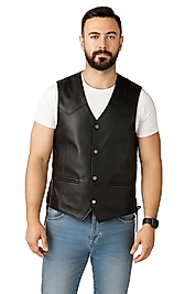 Oregon Hakiki Deri Erkek Siyah Motorcu Tarzı Yelek