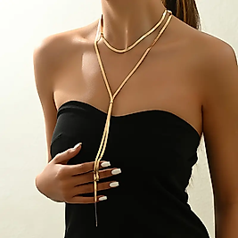 Tek Parça Vintage Seksi Y-Şekilli Uzun Yılan Zincir Kolye, Gold Kolye