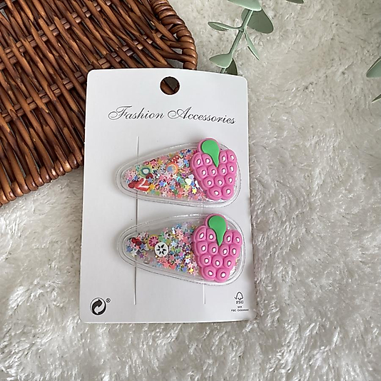 Meyve Desenli Şeffaf Pullu Kız Çocuk Çıtçıt Toka