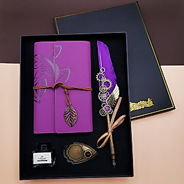 Mor Yaprak Desenli Defter & Divit Kalem Hokka Seti