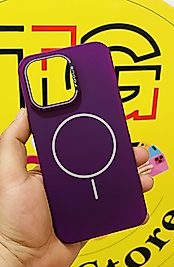 İphone 14 Pro Max Magsafe Lansman İçi Süet Mor Telefon Kılıfı