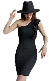 Volanlı Gece Elbisesi - SİYAH