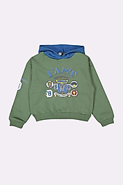 Erkek Çocuk 6-9 Yaş Kapüşonlu Fast Baskılı Sweat Yeşil