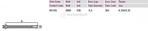 1¼" Maşonlu Somunlu Rezistans L:35cm 2KW