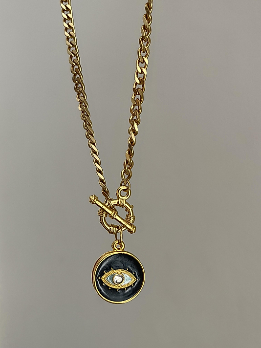 Altın Kaplama Göz Detaylı Kolye 55cm
