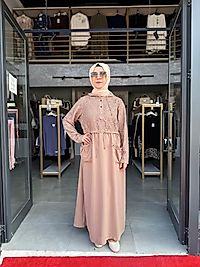 DANTEL İŞLEMELİ VİZON ELBİSE