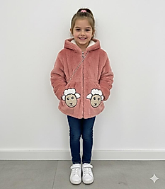 Koyun baskılı çantalı peluş mont