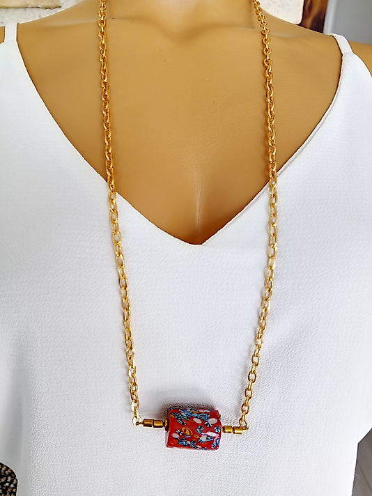 KIRMIZI CAM UZUN KOLYE