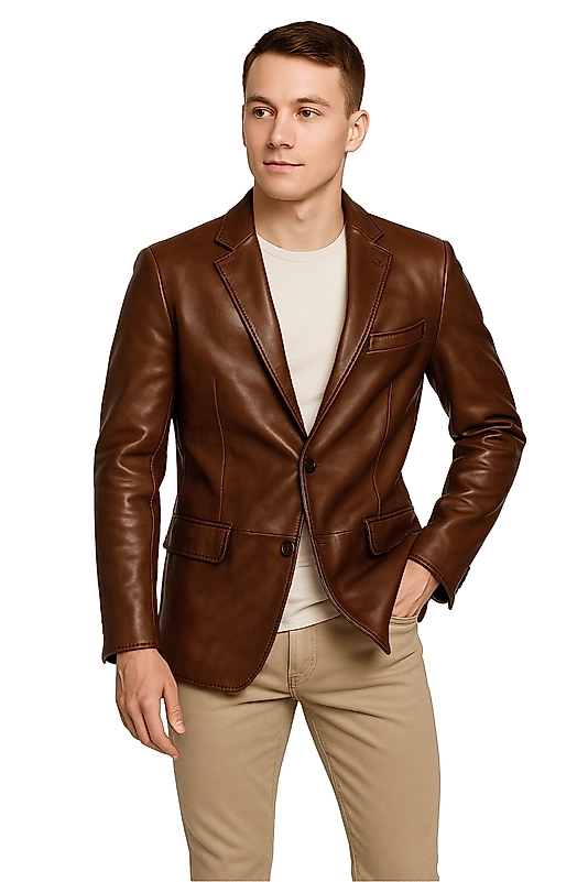 Diego Hakiki Deri Erkek Taba/Kahve Blazer Ceket