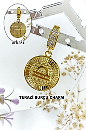 Terazi Burcu Zirkon Taşlı Çelik Charm