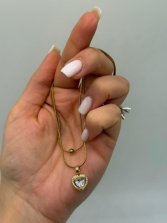 Altın Renk Kalp Tek Taş Kolye