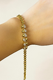 Özel seri 14k Gold Taşlı Kapli ve Plaka Kalpli Kuyumcu Model Bileklik