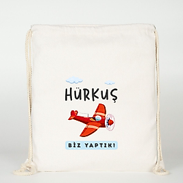 "Hürkuş Biz Yaptık"   Baskılı Ham Bez Sırt Çantası %100 Pamuk