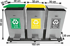 ÜÇ BÖLMELİ KARE Pedallı GERİ DÖNÜŞÜM SETİ 108 LT ( KDV DAHİL )