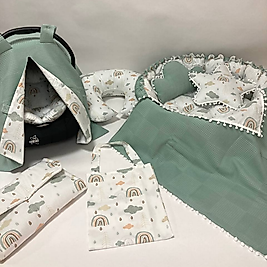 Mint/Bulutlu Desenli 9'lu Yuvarlak Babynest Set