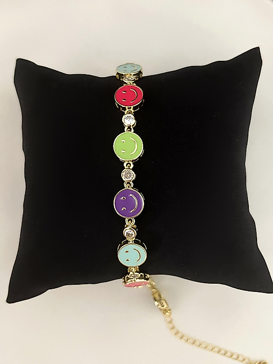 Altın Kaplama Renkli Gülenyüz Bileklik
