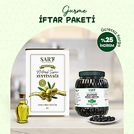 2'li İftar Paketi Gurme - 3 Lt. Erken Hasat Soğum Sıkım Zeytinyağı + 1 Kg Gemlik Sofralık Premium XL Siyah Zeytin
