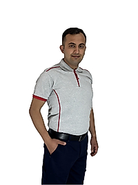 Gri Renk Kırmızı Çizgili İş Tişörtü