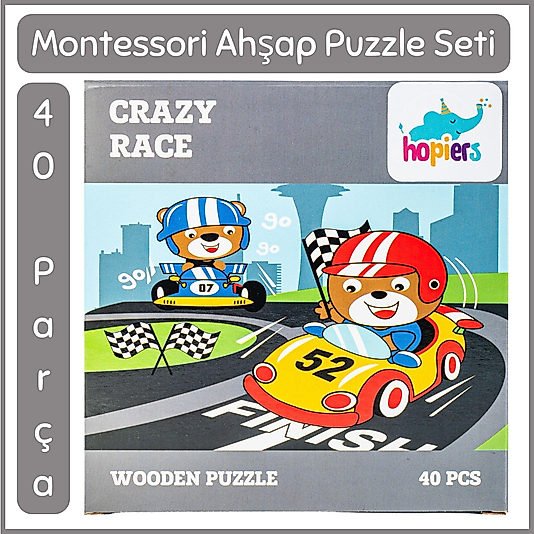 Çılgın Yarış Ahşap 40 Parça Montessori Puzzle Seti
