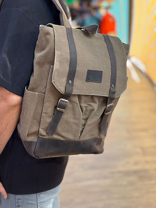 Old Cotton Vintage Kanvas Deri Su Geçirmez Unisex Laptop Bölmeli Okul Seyahat Kamp Sırt Çantası 35 cm X 40 cm