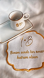 Damat Kahvesi Fincanı, Söz ve ya Nişan Tepsisi İçin Baskılı Fincan