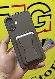 İphone 16 Plus Kartlıklı Standlı Deri Telefon Kılıfı