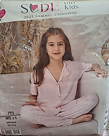 SUDE KIZ ÇOCUK ÖNDEN DÜĞMELİ KISA KOLLU ALT UZUN PİJAMA TAKIMI