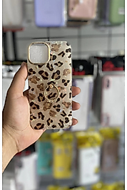 İphone 13 - 14 Uyumlu Leopar Desen Yüzüklü Telefon Kılıfı