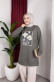 KABARTMA BASKILI OYSHO YEŞİL SWEAT