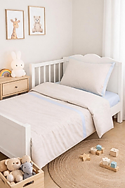 %100 Pamuk Bebe Mavisi Biyeli Nevresim Takımı