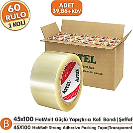 Astel 1 KOLİ (60 ADET) 45x100 Şeffaf HotMelt Koli Bandı