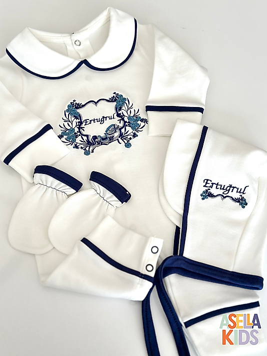 Asellakids 10'lu Yenidoğan Set - Bebeğinizin İsmi ve Çelenk Nakışlı