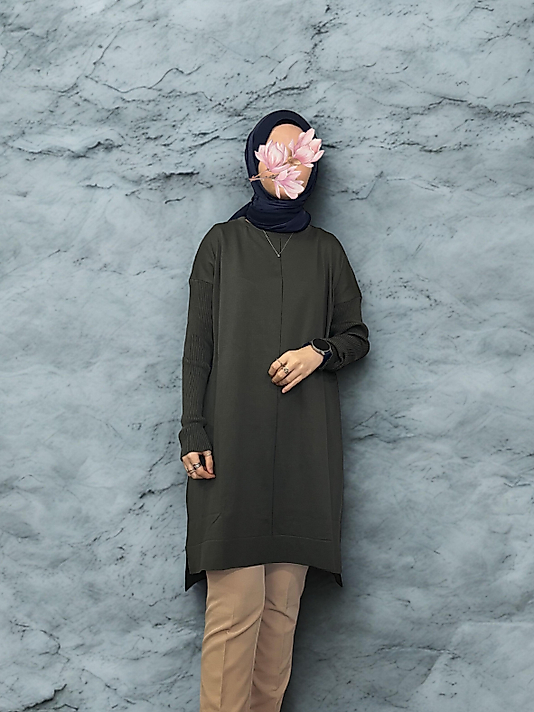 Ortası Dikişli Merserize Dokunuşlu Tiriko Tunik