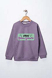 Kız Çocuk "Oruç Sabrın Yarısıdır"  Baskılı Pamuklu Sweat