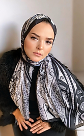 Etnik Digital Baskı Desenli Pamuk Şal Siyah