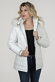 Clodya Hakiki Deri Kadın Beyaz Kürklü Kapüşonlu Kaban