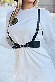 Kadın Omuzdan Askılı Ayarlanabilir Deri Bel Kemer Siyah AKSESUAR