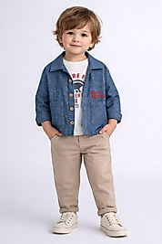 Erkek Çocuk 2-5 Yaş Denim Görünümlü Gömlekli 3’lü Takım