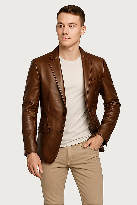 Derije Diego Hakiki Kuzu Deri Erkek Kahve Blazer Ceket