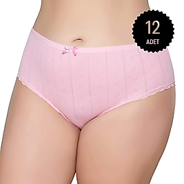 Gümüş 3079 Kadın Jakarlı Yüksel Bel Bato Külot Pembe 12 li Paket