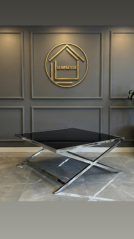 PARLAK KROM X KARE ORTA SEHPA SİYAH AYNA